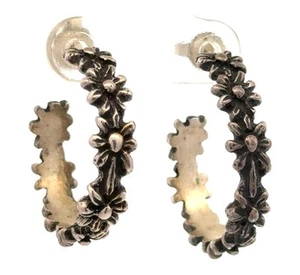 Designer James Avery 925 Sterling Silver Margarita Floral Medium Hoop Earrings - Picture 1 of 11
