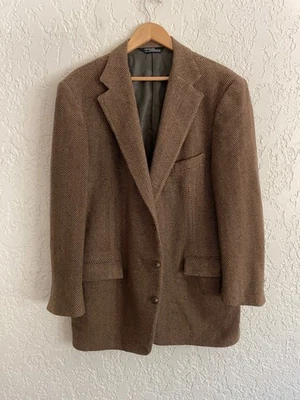 🔥 Polo Ralph Lauren® RARE 80s Herringbone Wool Cashmere Tweed Blazer 46L - Image 1 of 4