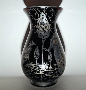 Vaso italiano orientalista Art Decò anni '30 vetro viola e argento sterling - Foto 1 di 11