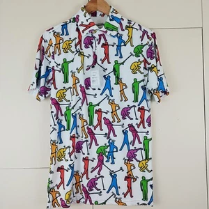 Men's ROYAL & AWESOME "Golf Guys" Golf Polo Shirt White Multicoloured Bright S - Picture 1 of 9