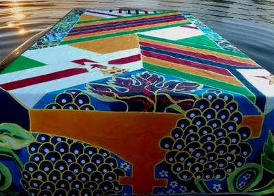 Colorful Hand-painted Cotton Canvas Tablecloth~Curtain~Wall Decor 60"x 115" .  - Image 1 of 4