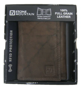 Stone Mountain Men's Full Grain Leather Wallet RFID Security Trifold Brown 1856J - Picture 1 of 7