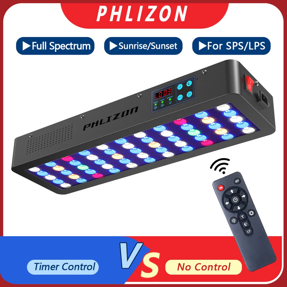 Luz de acuario 165W temporizador regulable luz de acuario para pecera arrecife todas las aguas Foto 1 de 4