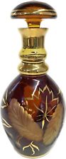 Vintage Bohemian Red Gold Amber Etched Crystal Decanter with Stopper Czech Art