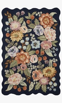 Alfombra de lana hecha a mano acolchada para sala de estar azul jardín 5X8 alfombra floral Foto 1 de 4