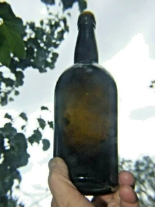 Antique Black Glass Ale Bottle, 1900s Heavy Glass Beer Bottle, Rustic Bottle VGC - Picture 1 of 8