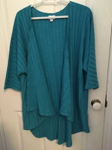 Lularoe Women M Lindsay Kimono Cardigan Blue Ribbed Knit Stretch - Picture 1 of 5