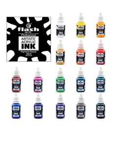 Set INCHIOSTRO ACRILICO 16 colori bottiglia 20 ml con ricchi pigmenti vernici vibranti - Foto 1 di 2