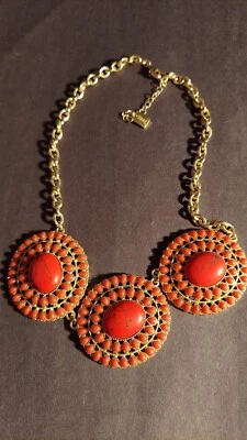 COLLAR CHAPS IMITACIÓN NARANJA TURQUESA/HOWLITE CUENTAS TONO DORADO Foto 1 de 4