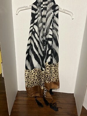 Bufanda Granny Core Animal Estampado MCM Leopardo Rayón con Borlas Cuentas Elegante Foto 1 de 4