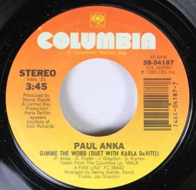 Rock / Pop 45 Paul Anka - Gimme The Word (Duet With Karla Devito) / No Way Out O - Image 1 of 2