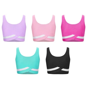 Girls Crop Top Competition Vest Running Shirt Figure Skating Bra Gymnastics - Picture 1 of 47