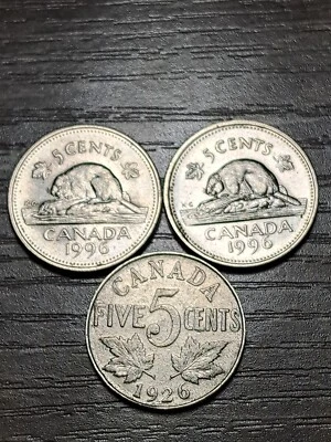 CANADÁ 1926 y 1996 5 centavos/níquel - 1996 cerca de 6 lejanos 6 y 1926 casi variedades de hojas Foto 1 de 4