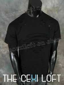 Herren T-Shirt Marke KROME geschredderte vordere Löcher schwarz HipHop Slim Fit - Bild 1 von 6