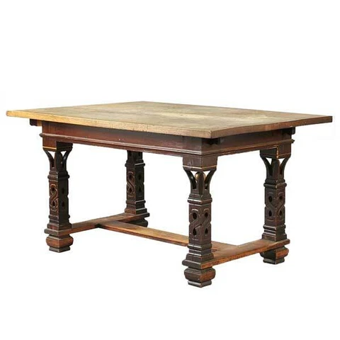 Antique Swedish Celtic Revival Painted Oak and Pine Dining Table c. 1900 Cover