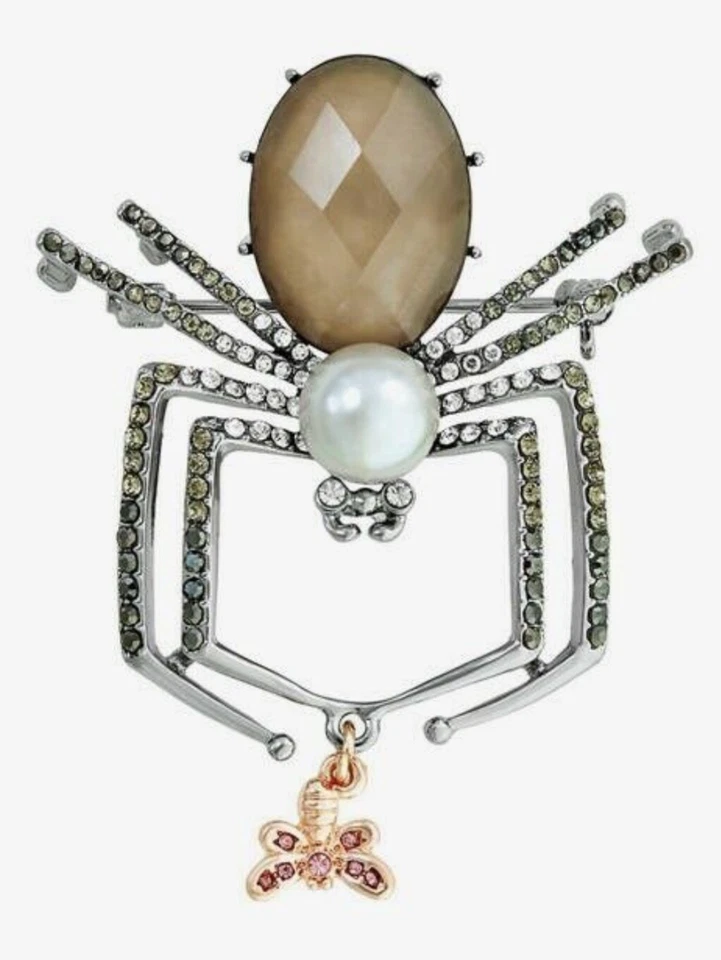 Araña Napier con broche de presa espeluznante perla sintética y cristales NUEVO  Foto 1 de 1