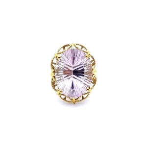 Chunky 10k Purple Kunzite Ring, Vintage Oval 14ct Kunzite 10k Yellow Gold Ring - Picture 1 of 10