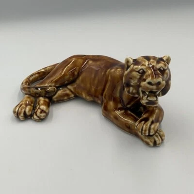 Vintage Brown Treacle Glazed Chinese Tiger Figure Ornament - Image 1 of 4