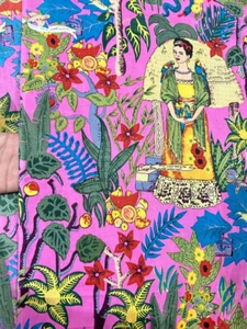5 Yard Hand Block Frida Kahlo Print Fabric Natural Handmade Cotton Indian Crafts - Picture 1 of 12