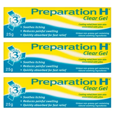 Preparation H Clear Gel (25g) - Moisturising Soothes Itching Piles - 3 PACK