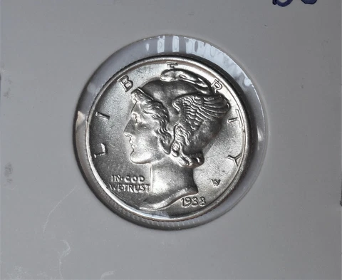 1938-s . Mercury Dime . Choice/Gem BU . Full Bands . Old Silver 10 cents Cover