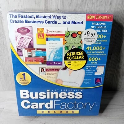 BUSINESS CARD FACTORY DELUXE VERSION 3.0 - WINDOWS XP 1998 - RARE SOFTWARE NEW - Image 1 of 3