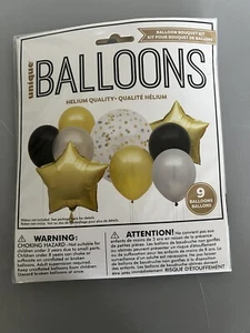 New 9 Balloons Helium Quality - Gold Black Confetti Balloon Celebration Party - Picture 1 of 2