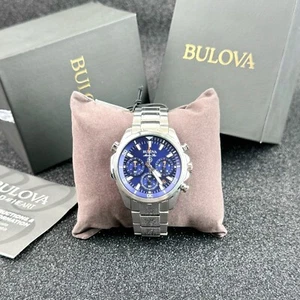 Bulova Marine Star 96B256 Bule Dial Stainless Steel Chronograph Men's Watch 43MM - Picture 1 of 10