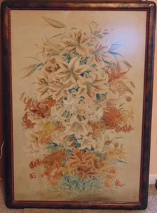 DECORATIVE VINTAGE ANTIQUE JAPANESE CHINESE WATERCOLOR OF TIGER LILIES SIGNED - Picture 1 of 6