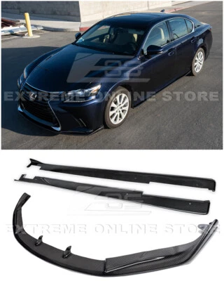适用于 16 上雷克萨斯 GS JDM Lexon 风格碳纤维前唇分离器和侧裙 — 第 1/4 张图片