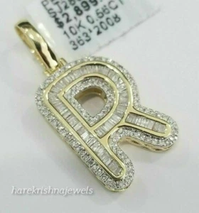 3,50 kt Baguette Laborgefertigter Diamant Anfangsbuchstabe R Anhänger 14 K Gelbgold FN - Bild 1 von 4