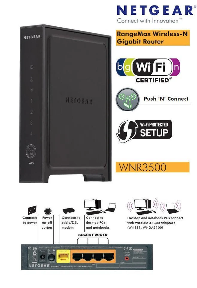 NETGEAR WNR3500v2 300 Mbps 4Port Gigabit Wireless N Bridge/ Router  - Bild 1 von 1