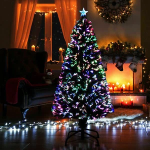 Pre Lit Fiber Optic Christmas Xmas Tree Colour Changing Xmas Lights Star Green - Picture 1 of 10