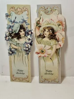 8 Marcadores de papel victorianos etiqueta de regalo niñas pequeñas con flores impresión antigua fábrica Foto 1 de 4
