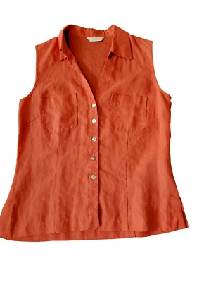 Camisa Marks & Spencer Mujer M Sin Mangas Naranja Lino Botón M&S Foto 1 de 4