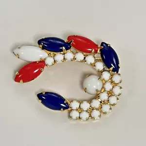 Vintage Brosche Anstecknadel unsigniert Milchglas rot weiß und blau patriotisch goldfarben - Bild 1 von 20