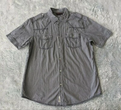 Esprit Size MEDIUM Men's Short Sleeve Casual Button Up Gingham Black Shirt EUC - Image 1 of 4