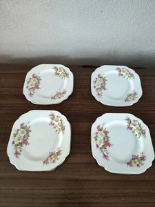 Set Of Four Stanley Apple Blossom Square Side Plates Rare Pattern - Picture 1 of 5