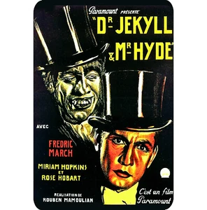 Vintage Tin Metal Sign 8x12 Dr Jekyll Hyde 1931 Horror Movie Face Before After - Imagen 1 de 2