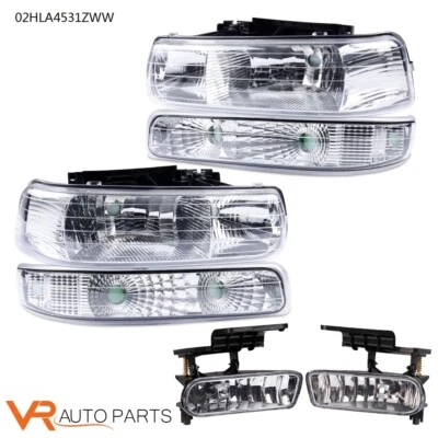 Headlights + Fog Lights Fit For 1999-02 Chevy Silverado 2000-06 Tahoe Suburban - Image 1 of 4
