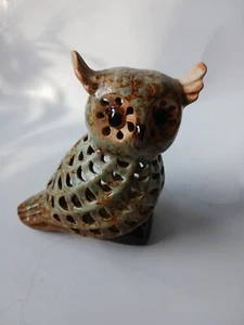 Vintage Ceramic Horned Owl Pierced Tealight Holder 5.5 X 4.5 Inches - Picture 1 of 10