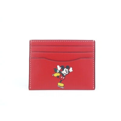 Coach Disney X Coach Motivo de Invierno Mickey Eléctrico Rojo Cuero Delgado Estuche para Tarjetas de Identificación Foto 1 de 3