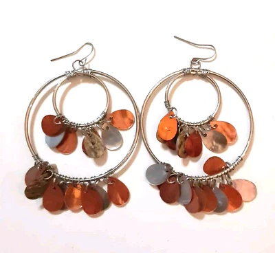 Abalone Shell Hoop Dangle Chandelier Earrings 2*3 Inch - Image 1 of 4