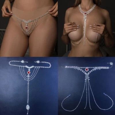 Sexy Cadena Bikini Pecho Sujetador Tanga Bragas para Mujer Estrás Cuerpo Cintura Cadenas Foto 1 de 4