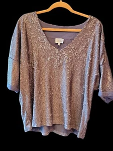 Anthropologie Deletta Sequin Boxy V Neck Top Gold Bronze Size XLarge - Picture 1 of 4