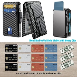 Men's Slim Pop Up Bifold Wallet with Money Clip, Minimalist Wallet RDIF Blocking - Picture 1 of 10