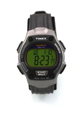Timex Ironman Uhr Herren Schwarz Grau Plastik 100m Licht Datum Chron Alarm Quarz - Bild 1 von 4