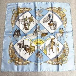 Hermes Carré 45 Musee Vivant du Cheval Chantilly Silk Scarf Blue W/Tags No Box U - Picture 1 of 11