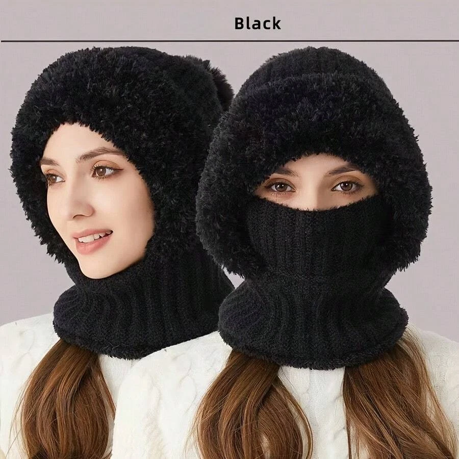 3-in-1 Women Knit Hat Winter Beanie Thermal Neck Gaiter Hooded Ear Flaps Cap NEW - Image 1 of 4