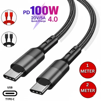 Typ  C to Type C Cable PD 100W Fast Charge Braided USB Lead 1M 2M 3M For Samsung - Image 1 of 4